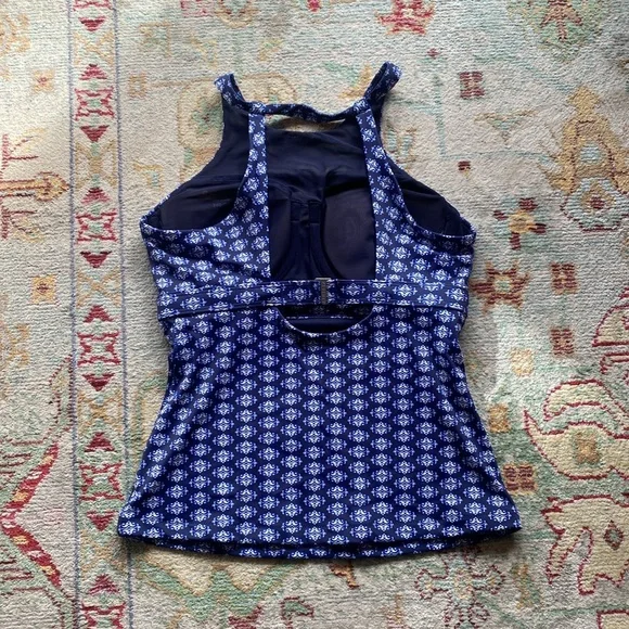 Athleta Tangier High Neck Tankini Top 34D /DD Blue Open Back Underwire - Picture 3 of 9